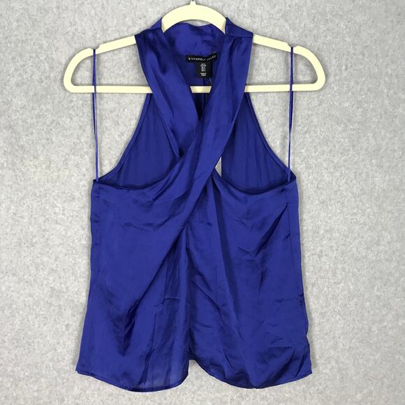 Sincerely Jules Top Women Small Blue Blouse Satin Halter Tank Party Career Silky - Picture 1 of 9